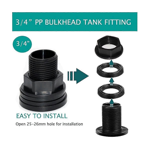 PVC Bulkhead Fitting Dobbelt Gevindet Bulkhead Vandtank Stik til Regnfade Akvarier Vand
