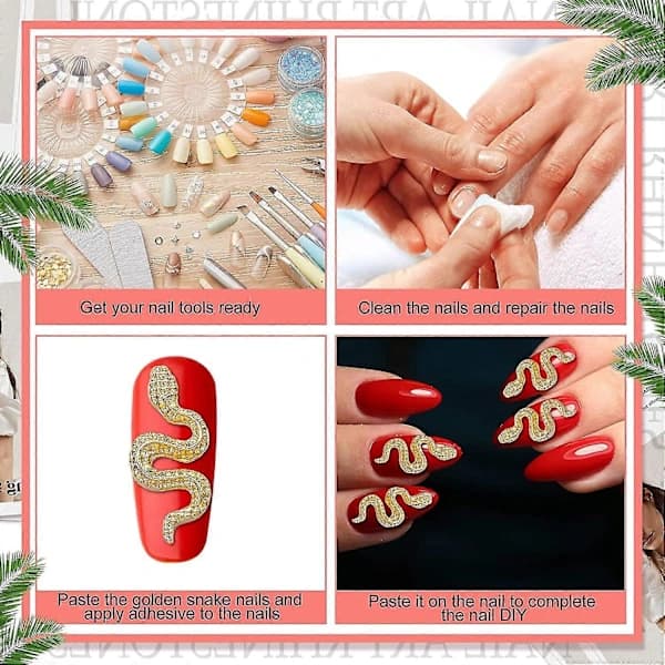 3D Orm Nagelpynt Legering Orm Bølge Krystall Rhinestone Nageldekorasjon DIY, TH