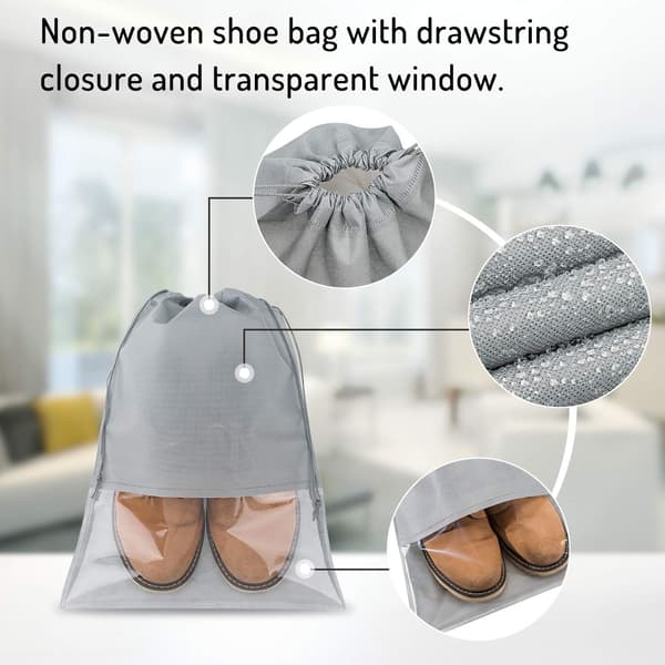 15 st skopåsar för resor, stora non-woven-väskor med dragsko (ljusgrå)