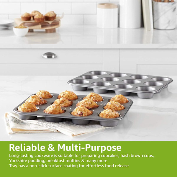 Non-stick Rund Muffinplåt i Kolstål, 2-pack, Grå, 35,3x26,8x3,1 cm