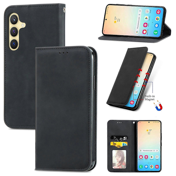 Retro Magnetiskt Läder Skal med Hudkänsla Black For Samsung Galaxy S25+ 5G