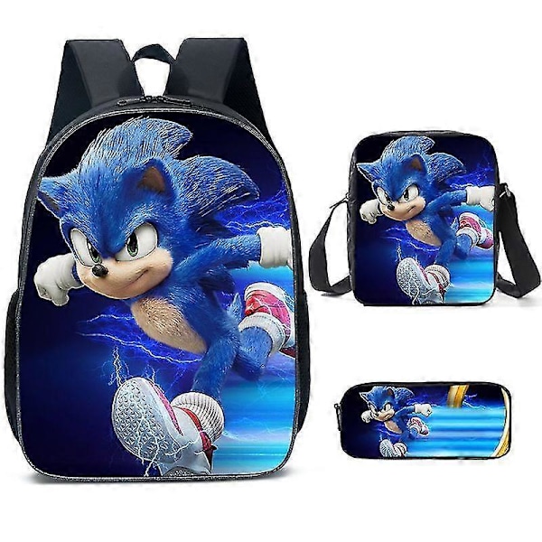 Sonic Grundskola Skolväska Tredelat Set Anime Tecknad Ryggsäck Axelväska Pennfodral hög kvalitet H backpack