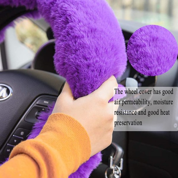 3-Piece Handbrake Soft Fluffy Faux Wool Steering Wheel Cover