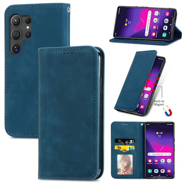 Retro Magnetiskt Läder Skal med Hudkänsla Blue For Samsung Galaxy S25 Ultra 5G