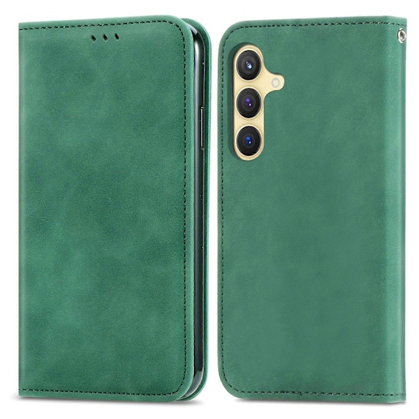 Retro Magnetiskt Läder Skal med Hudkänsla Green For Samsung Galaxy S25 5G