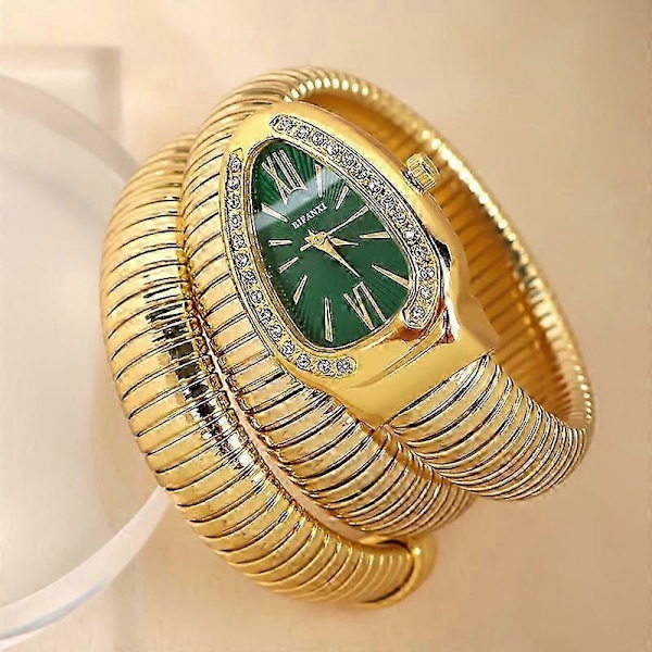Dam Snake Armbandsur Serpentin Bling Diamant Quartz Klockor Gold White