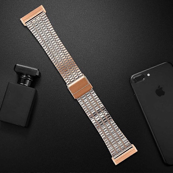 För Fitbit Versa 4/Sense 2 Rostfritt Stål 7-Pärlor Klockarmband Dubbelspänne Ersättningsarmband Rose Gold