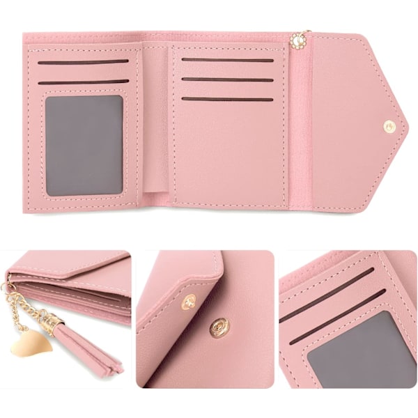 Liten Plånbok för Kvinnor, Smal Plånbok Liten Syntetiskt Läder Plånbok med Korthållare Dragkedja Myntficka för Damer Pink