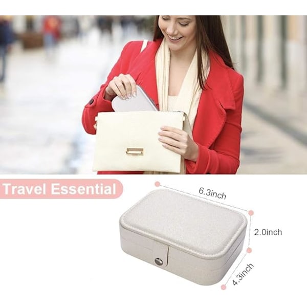 Smykkeskrin Lille Smykkeorganiser Rejsesmykkeetui Opbevaring til Kvinder Piger, Premium Kunstlæder Dobbelt Lag Smykkeskrin Organiser White