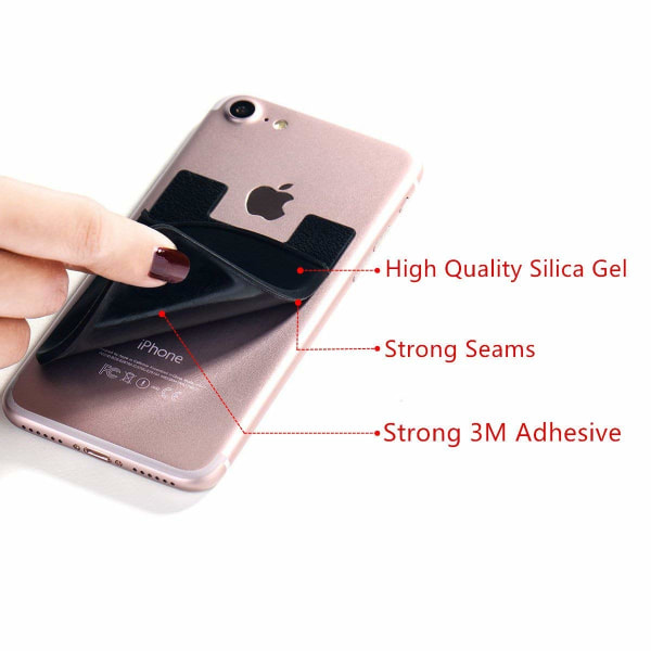 1 3M mobil plånbok i silikon med självhäftande hylsa, fäst på ett kreditkortsklämma i silikon, för iPhone, Android och alla smartphones (svart)