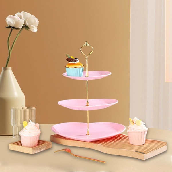 3-vånings Cupcake-ställ, Våningsfat för tårta, Cupcake-ställ för bröllopsdessert, Serveringsfat för godsaker, Våningsserveringsbricka, Tårthållare Pink