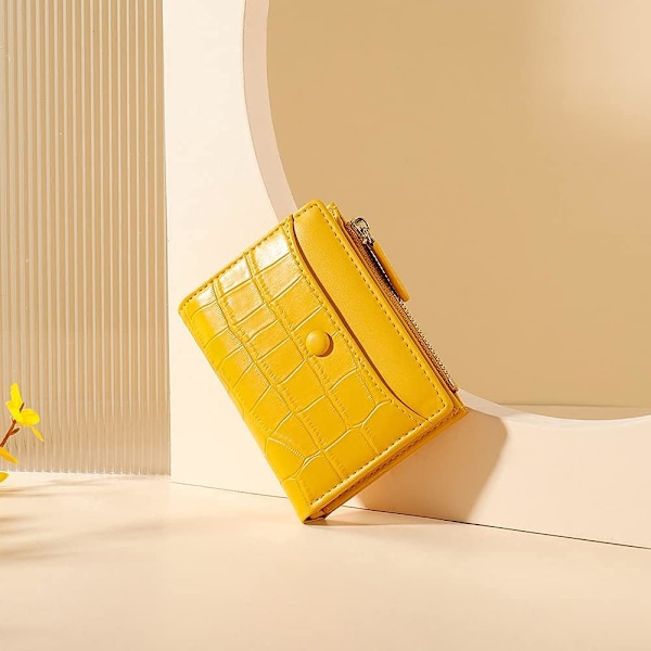 Små Plånböcker för Kvinnor Mode Stenmönster Tjejplånbok Tunn och Lätt Korthållare Organizer Yellow