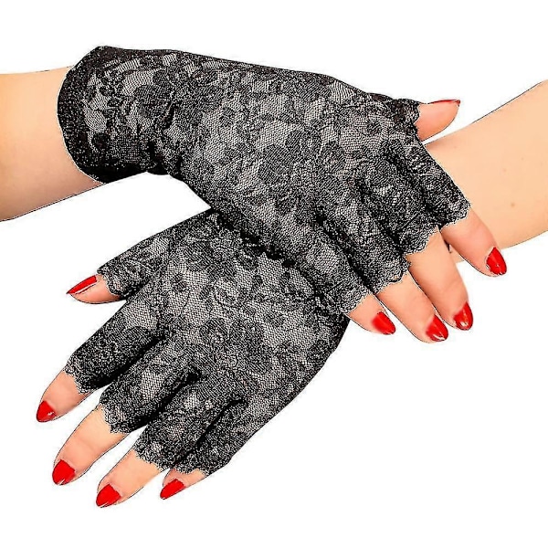 Sorte Blondehandsker Dame Halv Finger Blondehandsker UV Beskyttelse Til Udklædning (2 Par) Tw
