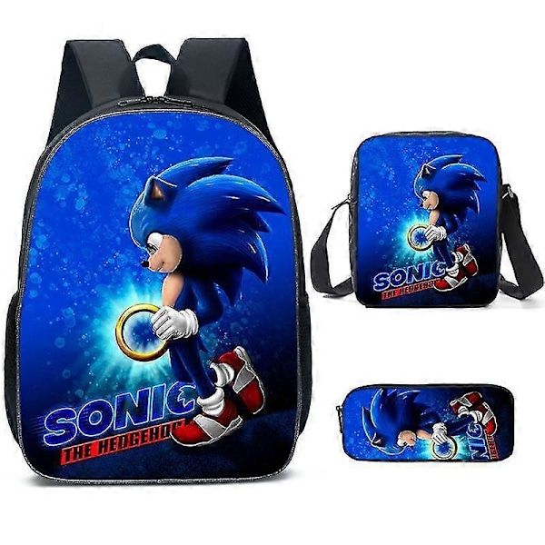 Sonic Grundskola Skolväska Tredelat Set Anime Tecknad Ryggsäck Axelväska Pennfodral hög kvalitet 8 Shoulder bag