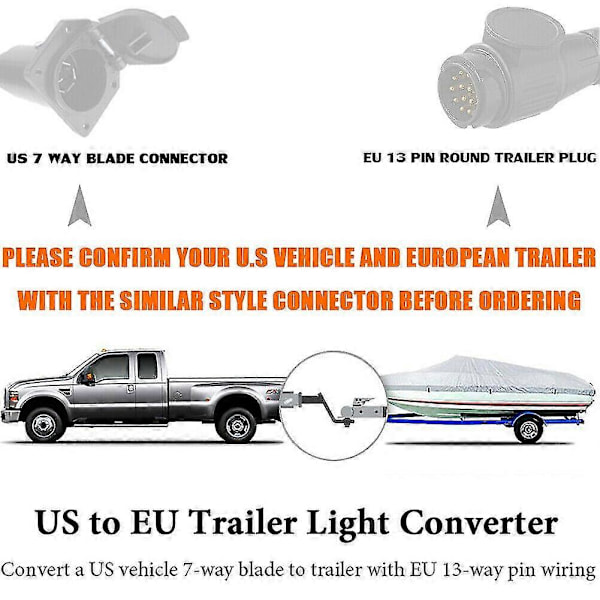 USA til Europe Hengerlysadapter 7 Flat Socket (US Kjøretøy) til 13-pin Rund Kontakt (EU Henger