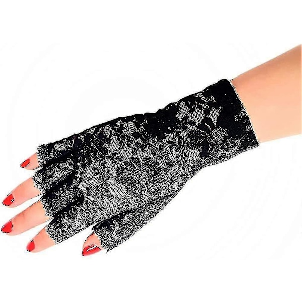 Sorte Blondehandsker Dame Halv Finger Blondehandsker UV Beskyttelse Til Udklædning (2 Par) Tw