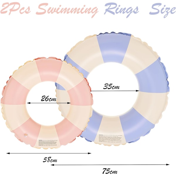 2 stk. Oppblåsbar Badering for Voksne, Baderinger for Barn, Oppblåsbar Gummiring Basseng Flytemadrasser Transparent Flytering Badeslange Pink-Blue-stripe