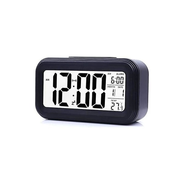 Digital Alarm Clock Morgen Alarm Clock, Stille Batteridrevet Digital Alarm Clock for Barn Voksne Stor LED-skjerm Temperatur Kalender (Svart)