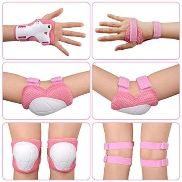 Skate-skydd för barn 6 st Justerbara knäskydd armbågsskydd handledsskydd skyddsutrustning set för cykling rullskridskoåkning sparkcykel Pink