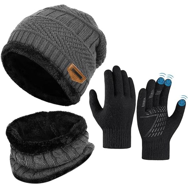 Vintermössa för barn med halsduk och handskar - Grå varm och thermal