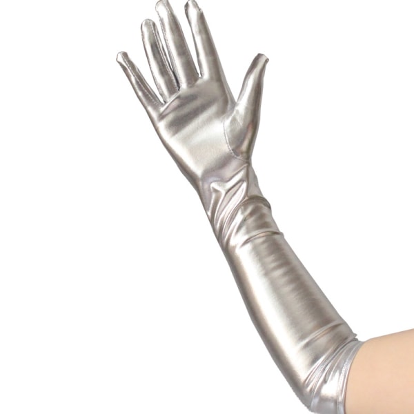 1 Par Sexede Laklæderhandsker Stramme forlængede handsker skinnende