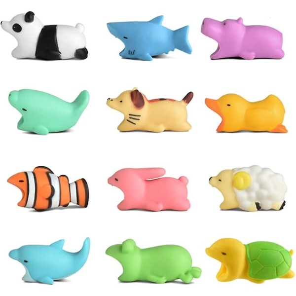 Cute Animal Cable Chewers Charger Cable Protector - 12 Pack (Shark, Panda, Clownfish, Duck, Kitten, Turtle, Hippo, Rabbit, Sheep, Dolphin, Frog, Manat