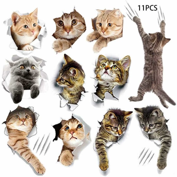11 STK Cute 3D Cat Stickers 3D Wall Decals Stickers Decoration