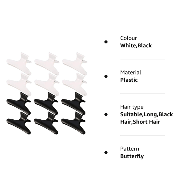 1 påse med 12 fjärilsklämmor för frisörer, salongs-hårklämmor