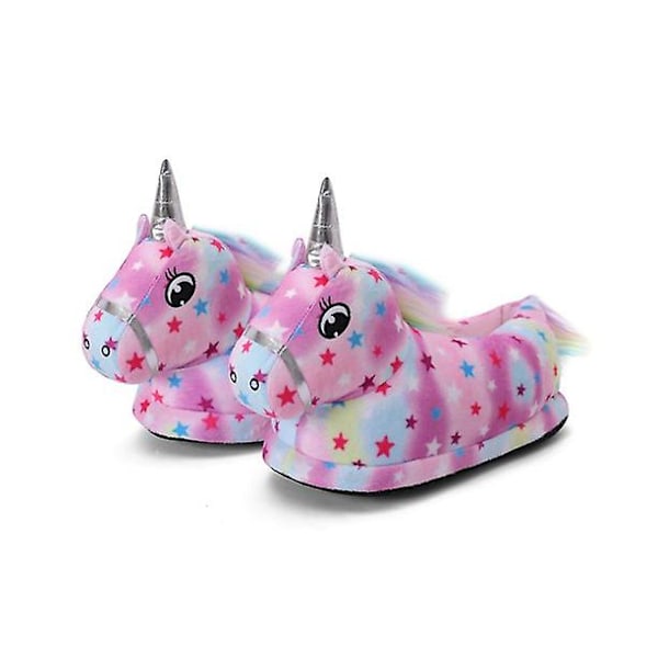 3-12 Vuotta Talvi Yksisarvis Tossut Vauva Poika Tyttö Tossut Pehmeät Pehmo Makuuhuone Kotitossut Sisätiloihin Karvaiset Vauva Lapset Colorful Sky Blue M(Length 26cm)