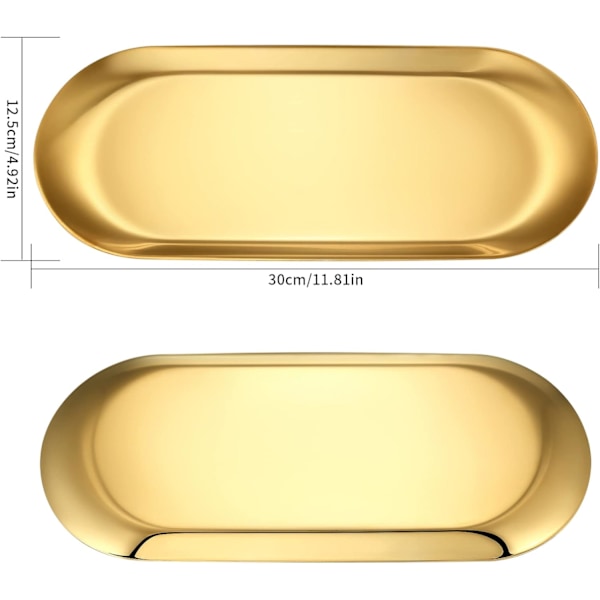 Guld Serveringsbricka, Oval Bricka i Rostfritt Stål, Dekorativ Prydnadsbricka, Förvaringsbricka för Smycken och Kosmetika, Fat för Te, Frukt och Handdukar