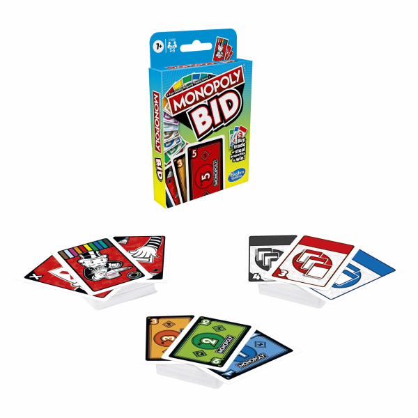 1 box Monopol budgivningsspel, snabbt kortspel för 4 spelare, spel för familjer och barn från 7 år och uppåt