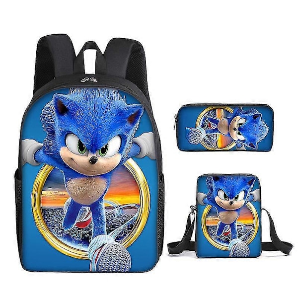Sonic Ala-asteen Koululaukku Kolmiosainen Setti Anime Sarjakuva Reppu Olkalaukku Penaali korkealaatuinen Y backpack
