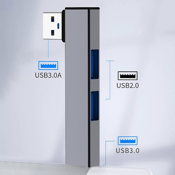 90 Graders USB Typ C Hub Dockningsstation 4 Portars Dataöverföring Expander, Snabb USB3.0 för PC Laptop Grå Gray