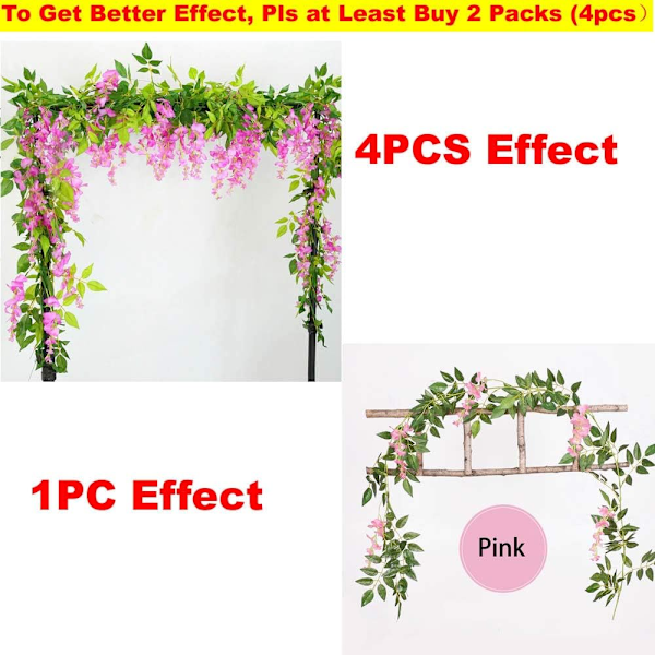 2 stk. Kunstig Wisteria Vinstok Garland Planter Blomster Kunst til Ceremoni Hjem Bryllupsdekoration Pink