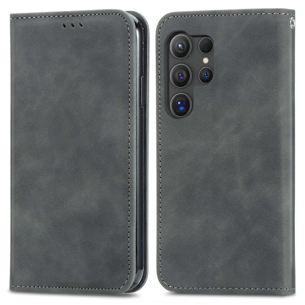 Retro Magnetiskt Läder Skal med Hudkänsla Gray For Samsung Galaxy S25 Ultra 5G