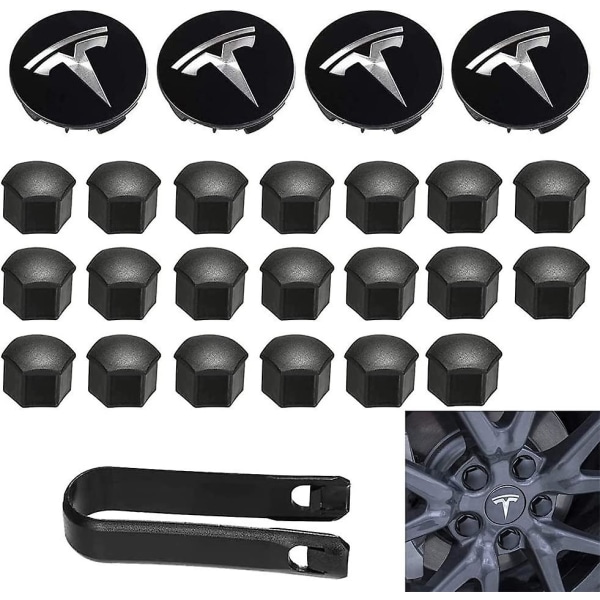 Aero hjulkapsler og hjulmøtrik dæksel sæt med Tesla-logo til Model 3, Model Y