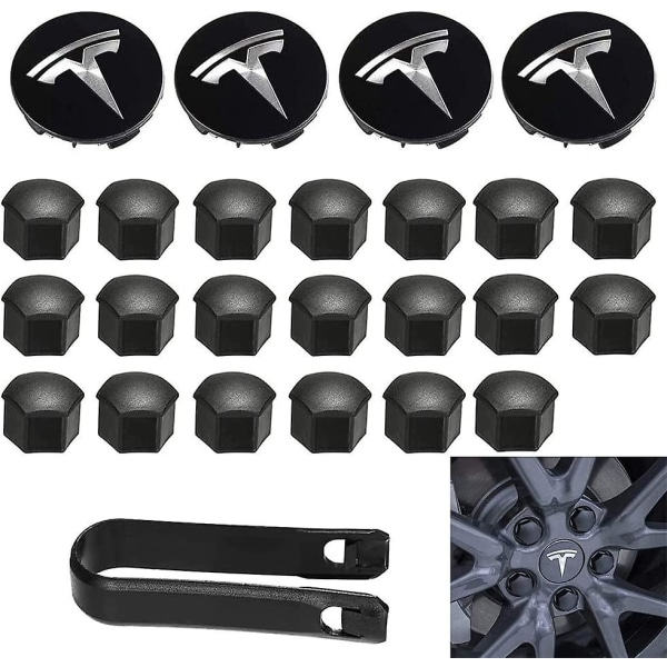 Aero Wheel Covers and Wheel Nut Cover Kit with Tesla Logo for Model 3, Model Y