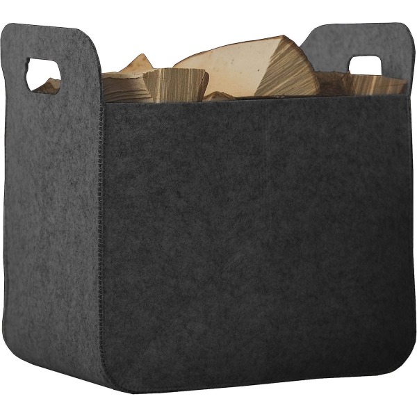 Rubberneck Square Felt Log Basket With 2 Handles - Collapsible Storage Bag For Fireplace Wood, Log Holder - 24 X 32 X 24 Cm (grey)