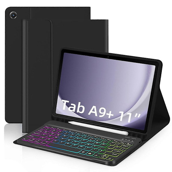 Samsung Galaxy Tab A9+ Läderfodral med Avtagbart RGB-bakgrundsbelyst Tangentbord Style E
