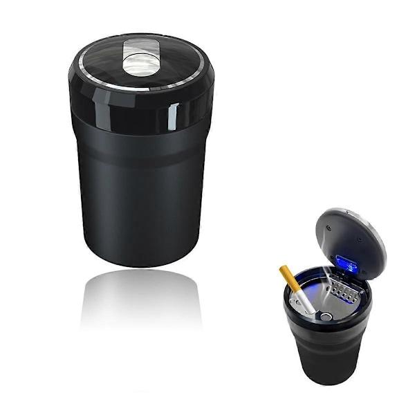 Bilaskkopp, Portabel Rökfri Cylinder Kopphållare Askkopp, Rökfri Bilaskkopp med Lock & LED-Lampa