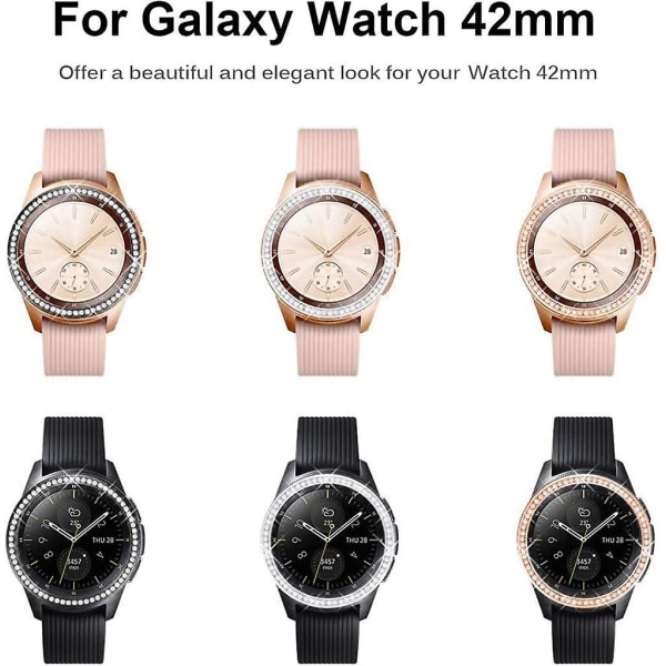 Ramme kompatibel med Samsung Galaxy Watch 42mm, rustfrit stål med luksuriøse krystalsten, ridsefast urramme til Samsung Galaxy Wat