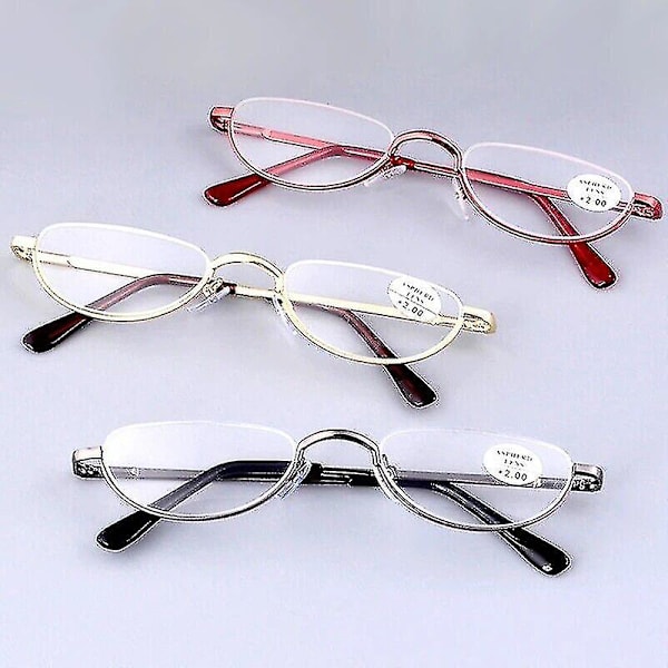 Läsglasögon Metall Fjädergångjärn Halvmåne Semi Rimless Läsare 1.0~4.0 Red 4.00 strength