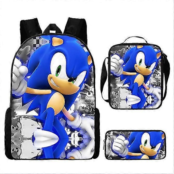 Sonic Grundskola Skolväska Tredelat Set Anime Tecknad Ryggsäck Axelväska Pennfodral hög kvalitet 13 Shoulder bag