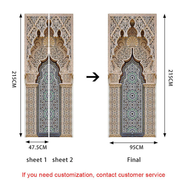 Simulering muslimsk stil 95x215cm 3D dørklistremerkelapp vinkjeller fotoveggmaleri Trompe l'oeil veggklistremerker PVC vanntett tapet for soverom baderomsett