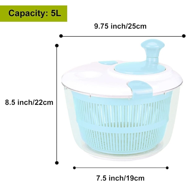 Salladsslunga - Salladstvättare, 5L Salladstork Salladsslungor med Grönsakstvättskorg, Hushållsfrukt Dehydrator Avlopp Blue