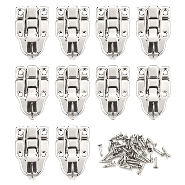 10-delat metallspänne med vippspärr, dekorativ låsbult i silver med monteringsskruvar för smyckeskrin, skåp, verktygslådor och resväskor
