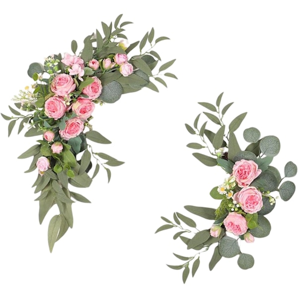 Bryllupsbue Blomster, 2 stk. Pæon Dekorativt Blomstersvaj, Kunstige Grønne Blade Silkeblomst til Bryllup, Løvgang, Bue, Bryllup Pink
