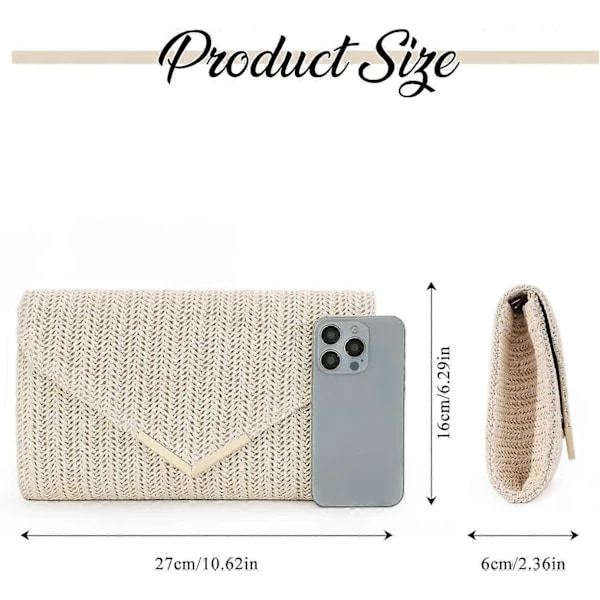Stråtaske Clutch Raffia Rattan Sommertaske Vævede Strandtasker til Kvinder Bryllup Ferie Rejse Party 2024 (FMY) Beige
