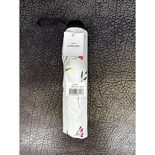 Foldbar Solskærm, Bærbar UV-beskyttende Paraply Dame Blomster Solparasoller Vindtæt Stærk Kompakt Paraply Sommer UPF 50 white