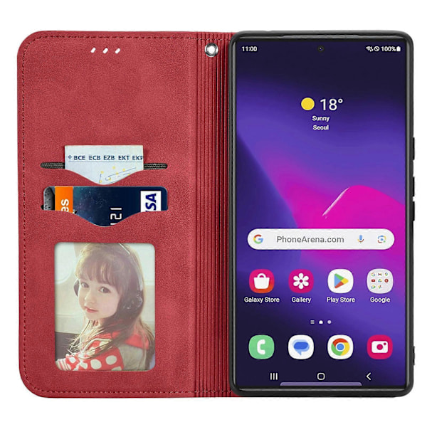 Retro Magnetiskt Läder Skal med Hudkänsla Red For Samsung Galaxy S25 Ultra 5G